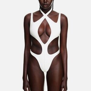 Mugler White Cut-Out One Piece Swimsuit